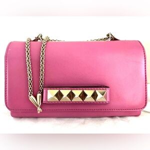 VALENTINO GARAVANI Pink Rockstud WOC 2-Way Chain Wallet Crossbody COA